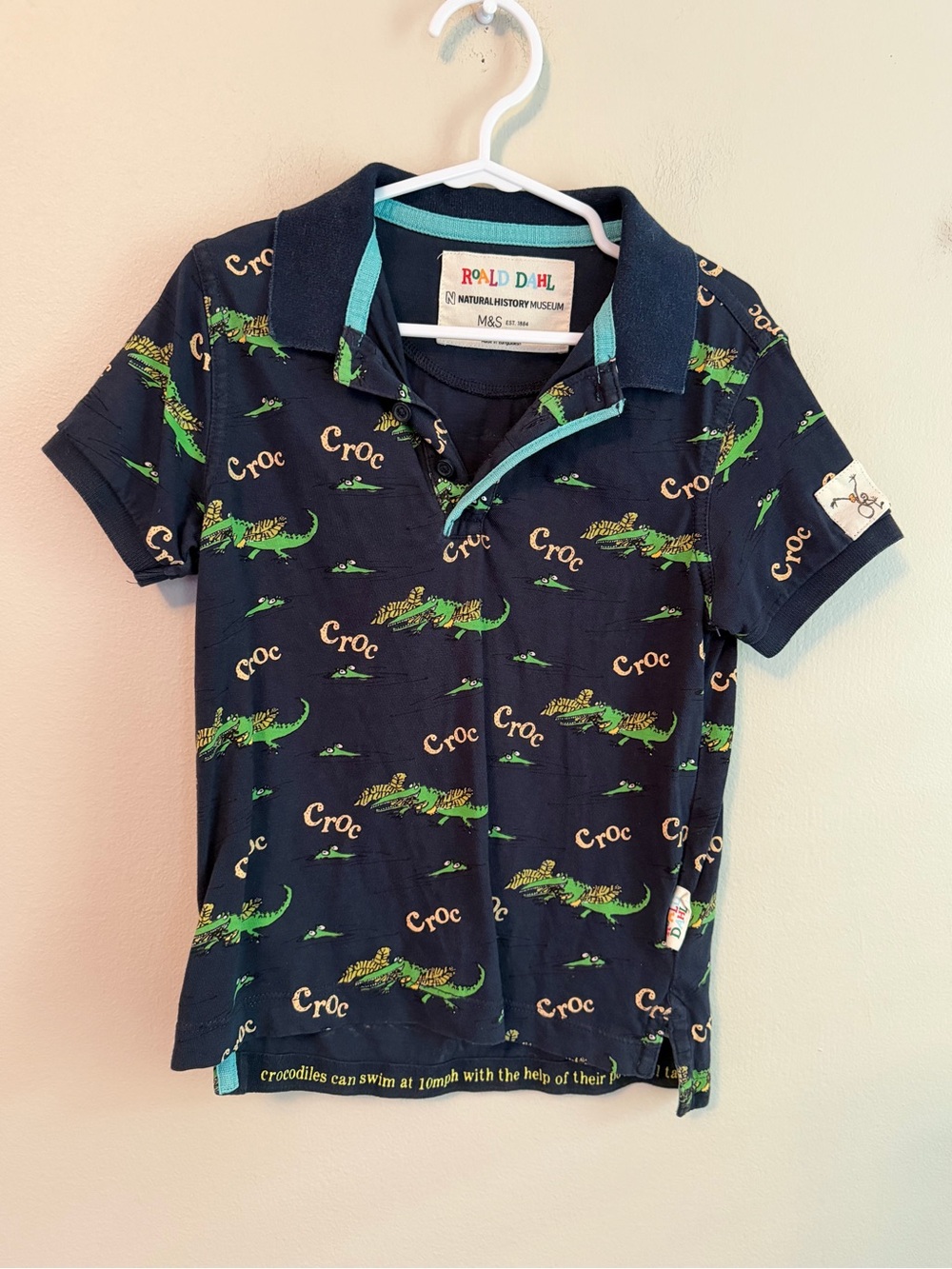 Roald Dahl Navy Croc Print Polo Shirt